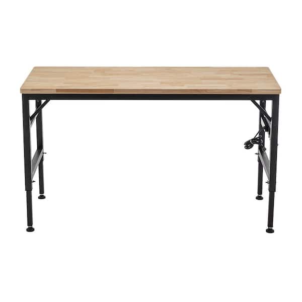 BOPOREA MEGO LLC 60 in. Adjustable Height Workbench with Power Outlets-Wood Work Table, 6-Level Height for Garage, Workshop