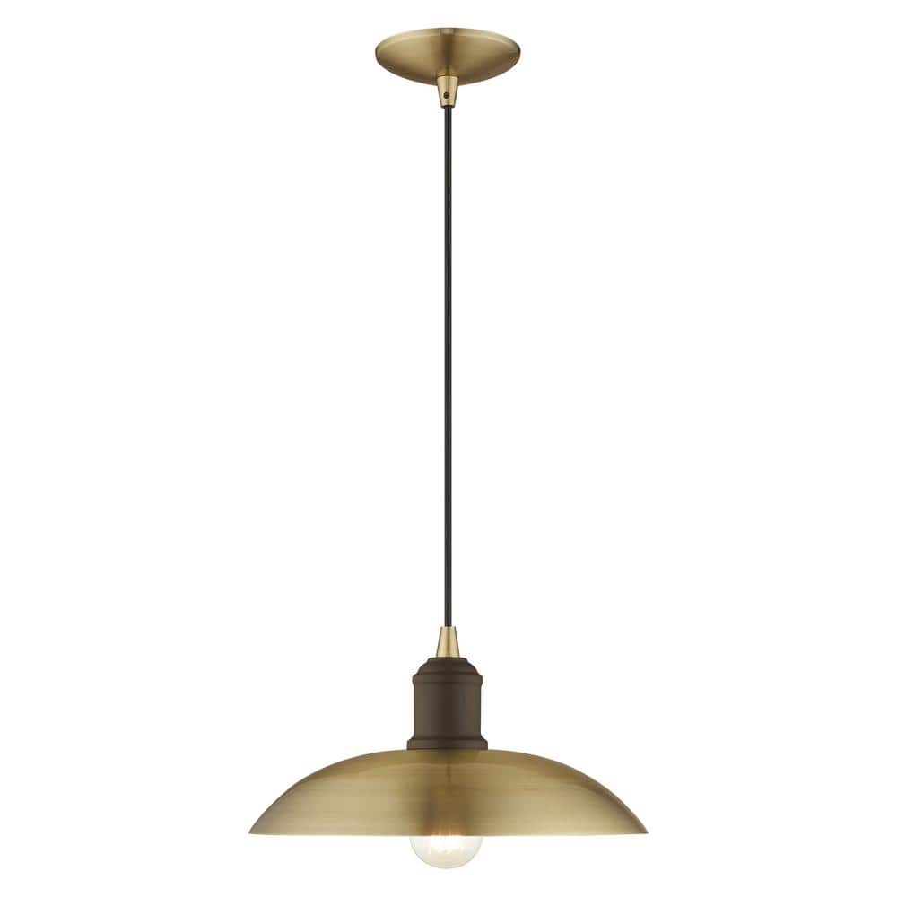 Antique Brass Mini Pendant with Metal Shade and White Interior