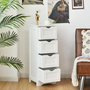 12 in. W Bathroom Floor Linen Cabinet Wooden Free Standing Storage Side Organizer W/4 Drawers White