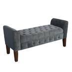 Dark Gray and Brown Velvet Upholstered Button Tufted Wooden Bench Settee Hinged Storage 18 in. L x 50 in. W x 23 in. H