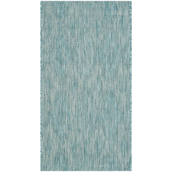 SAFAVIEH Courtyard Aqua Doormat 2 ft. x 4 ft. Solid Indoor/Outdoor Patio Area Rug