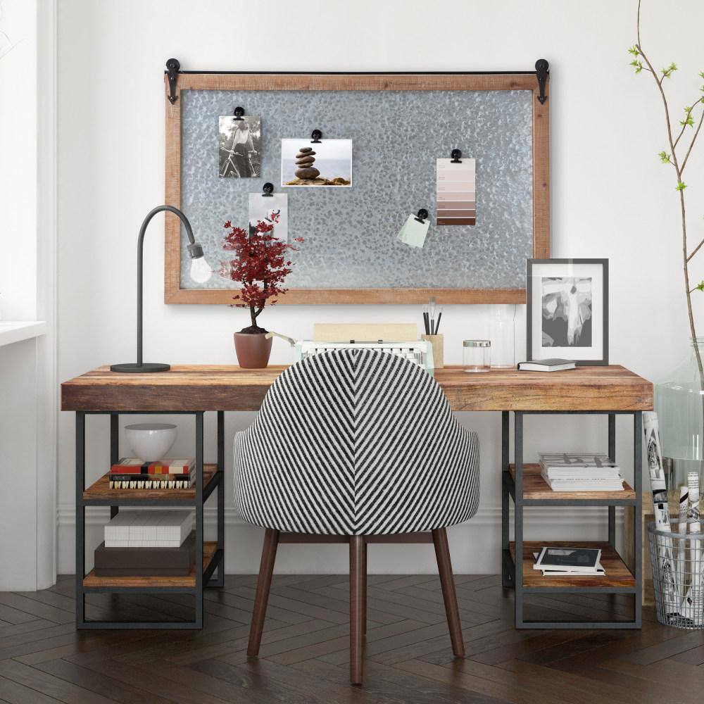 Rustic Brown Magnetic Metal Wall Organizer with Wood Frame
