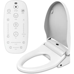 Electric Smart Bidet Seat for Elongated Toilets with Wireless Remote Control in Ivory