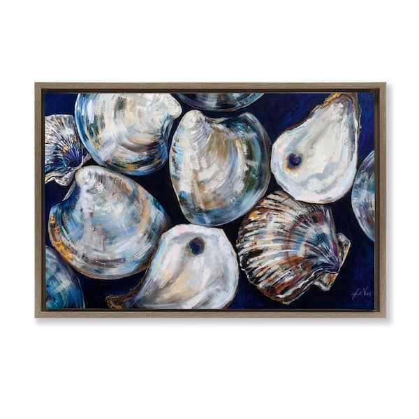 Stupell Industries Seashell Shore Finds by Jeanette Vertentes Brown Floater Frame Coastal Graphic Art Print 21 in. x 31 in.