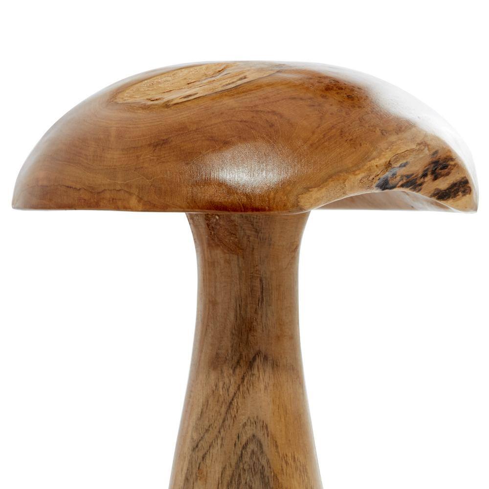 Handcrafted Teak Wood Mushroom Sculptures in Natural Brown, Set of 3