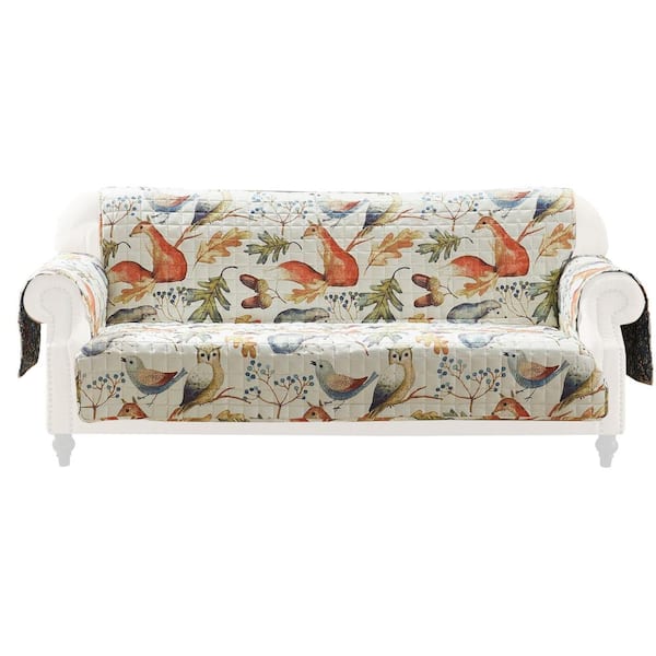 Benjara Multi-color Polyester Owl Songbird Print Furniture Protector Sofa Cover