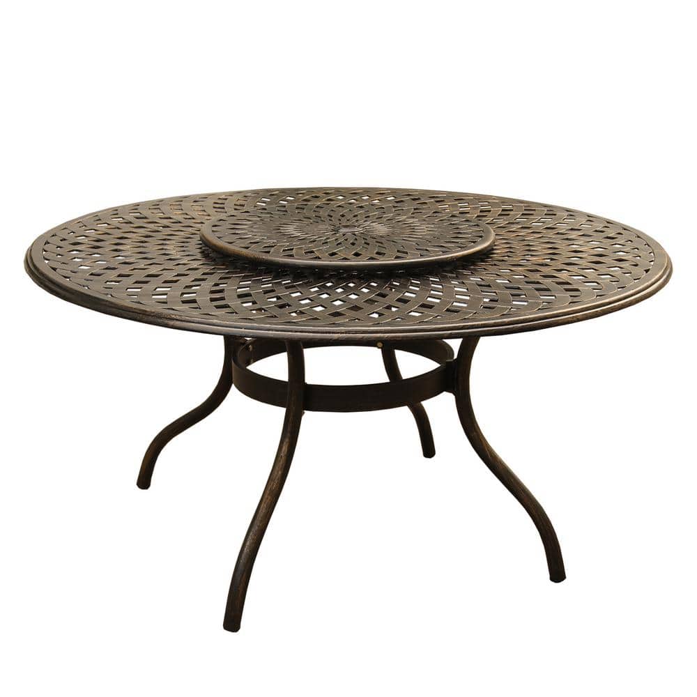 Bronze Aluminum 7-Piece Round Outdoor Dining Set with Lazy Susan
