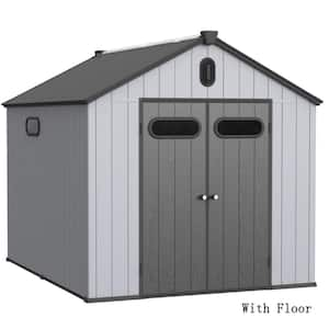 8 ft. W x 10 ft. D Plastic Storage Shed Outdoor Waterproof Tool Room with Floor for Garden, Black and Gray (76 sq. ft.)