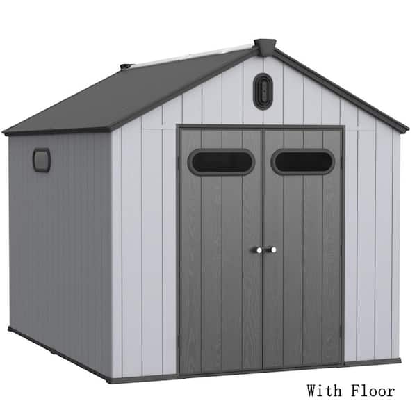 8 ft. W x 10 ft. D Plastic Storage Shed Outdoor Waterproof Tool Room with Floor for Garden, Black and Gray (76 sq. ft.)