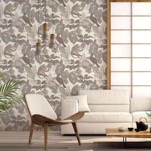 Into The Wild Greige Metallic Tropical Life Non-Pasted Non-Woven Paper Wallpaper Roll