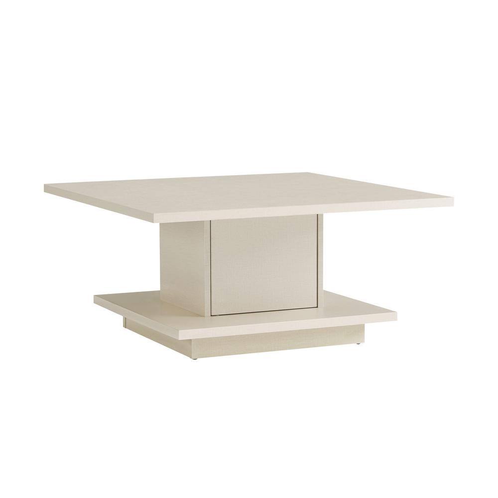 Cream Weave Square Wood Coffee Table with Hidden Storage