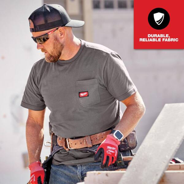 Milwaukee Men's X-Large Gray GRIDIRON Cotton/Polyester Short-Sleeve Pocket  T-Shirt 605G-XL - The Home Depot