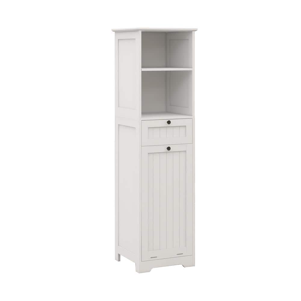 15.74 in. W x 13.77 in. D x 55 in. H White Linen Cabinet with Tilt-Out Laun
