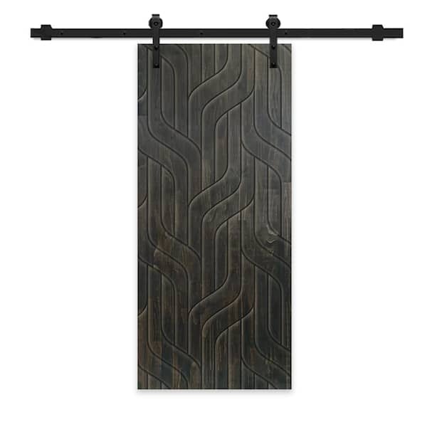 CALHOME 24 in. x 80 in. Charcoal Black Stained Pine Wood Modern Interior Sliding Barn Door with Hardware Kit