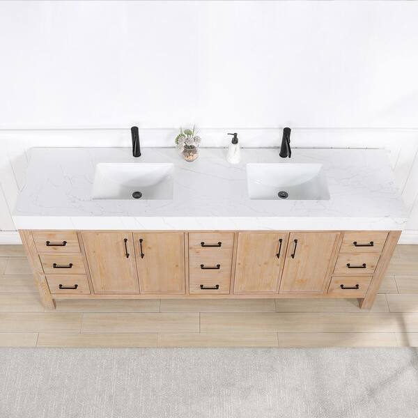 ROSWELL León 84 in.W x 22 in.D x 34 in.H Double Sink Bath Vanity in Fir  Wood Brown with White Composite Stone Top 803884-FN-LW-NM - The Home Depot