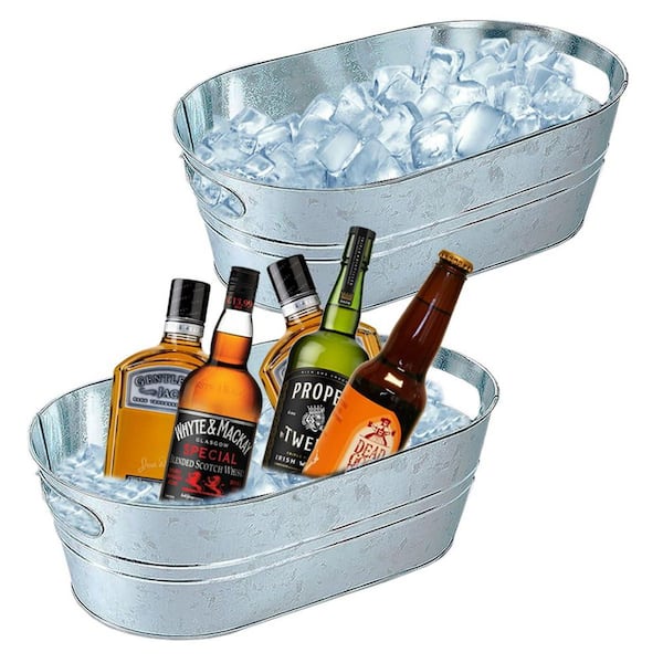 3 gal. Galvanized Tub Ice Bucket with Carry Handles, Large Metal Drink Buckets for Parties (2-Pack)