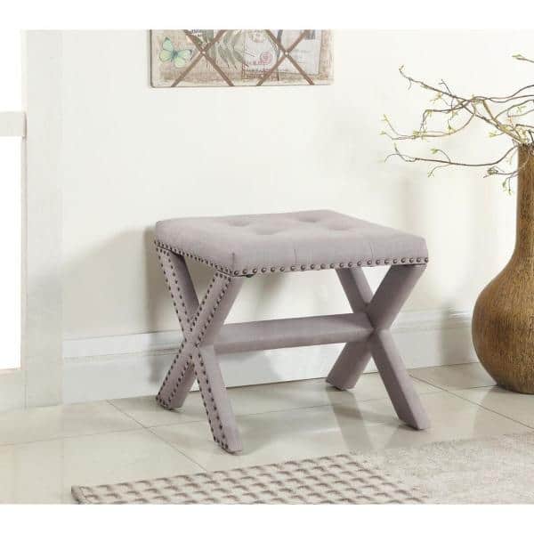Contemporary Grey Linen Blend Tufted Accent Bench