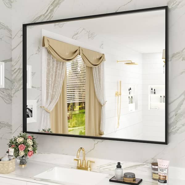 Apmir 40 in. W x 30 in. H Rectangular Aluminum Alloy Framed and Tempered Glass Wall Bathroom Vanity Mirror in Matte Black