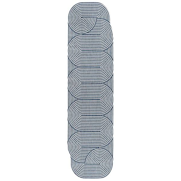 Margot Modern Geometric Arch Stripe Cream/Navy 2 ft. x 8 ft. Indoor/Outdoor Shaped Runner Rug