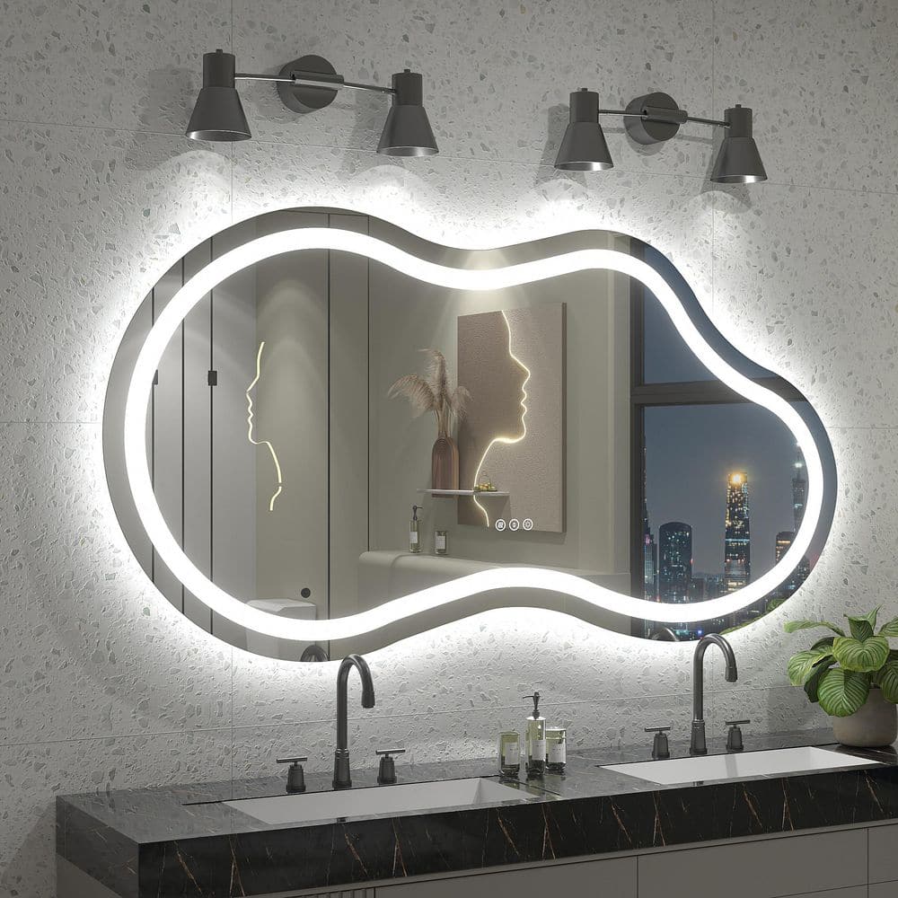 60 in. W x 32 in. H Irregular Frameless UL Certified Front and Back LED Anti-Fog Tempered Glass Bathroom Vanity Mirror price history on PriceWatchPro