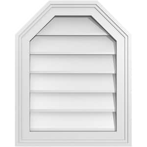 16 in. x 20 in. Octagonal Top Surface Mount PVC Gable Vent: Decorative with Brickmould Frame
