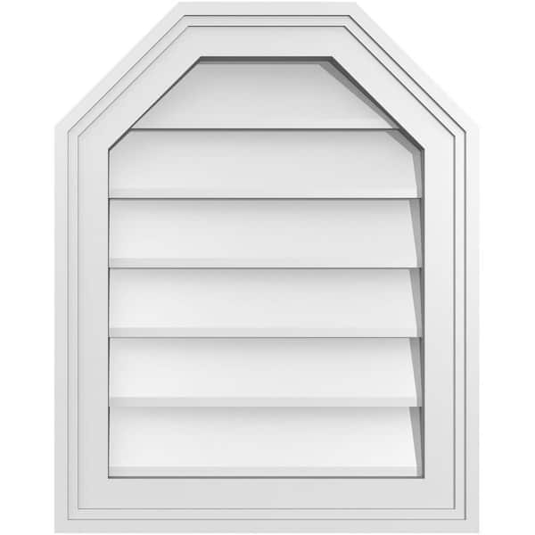Ekena Millwork 16 in. x 20 in. Octagonal Top Surface Mount PVC Gable Vent: Decorative with Brickmould Frame