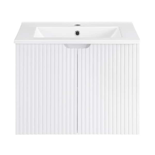 Boosicavelly 24 in. W x 18 in. D x 19 in. H Single Sink Floating Bath Vanity in White with White Ceramic Top