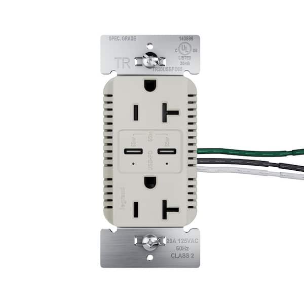 20 Amp Tamper Resistant 65-Watts Commercial Grade Power Delivery USB Type C Duplex Outlet Nickel
