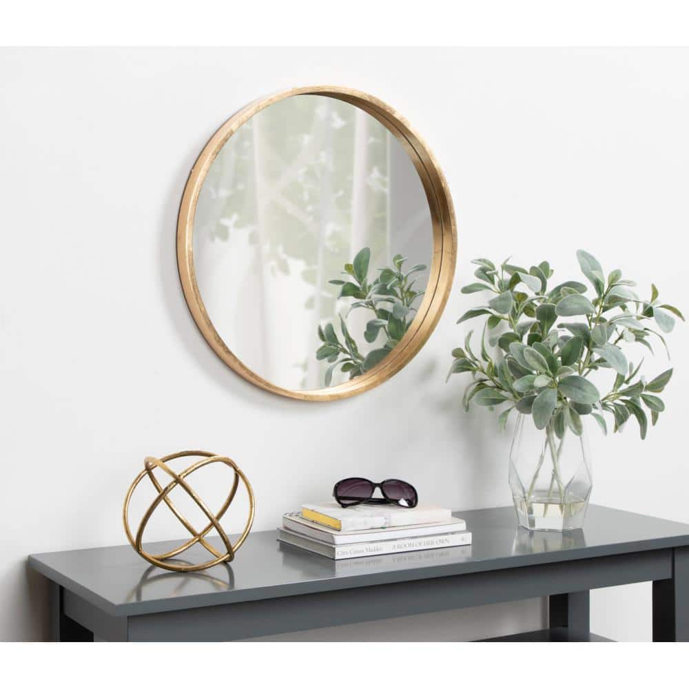 Elegant Round Gold Wood Framed Wall Mirror - 21.6" Diameter