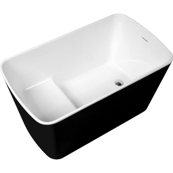 49 in. x 28 in. Acrylic Freestanding Soaking Bathtub with Chrome Overflow and Drain in Glossy Black