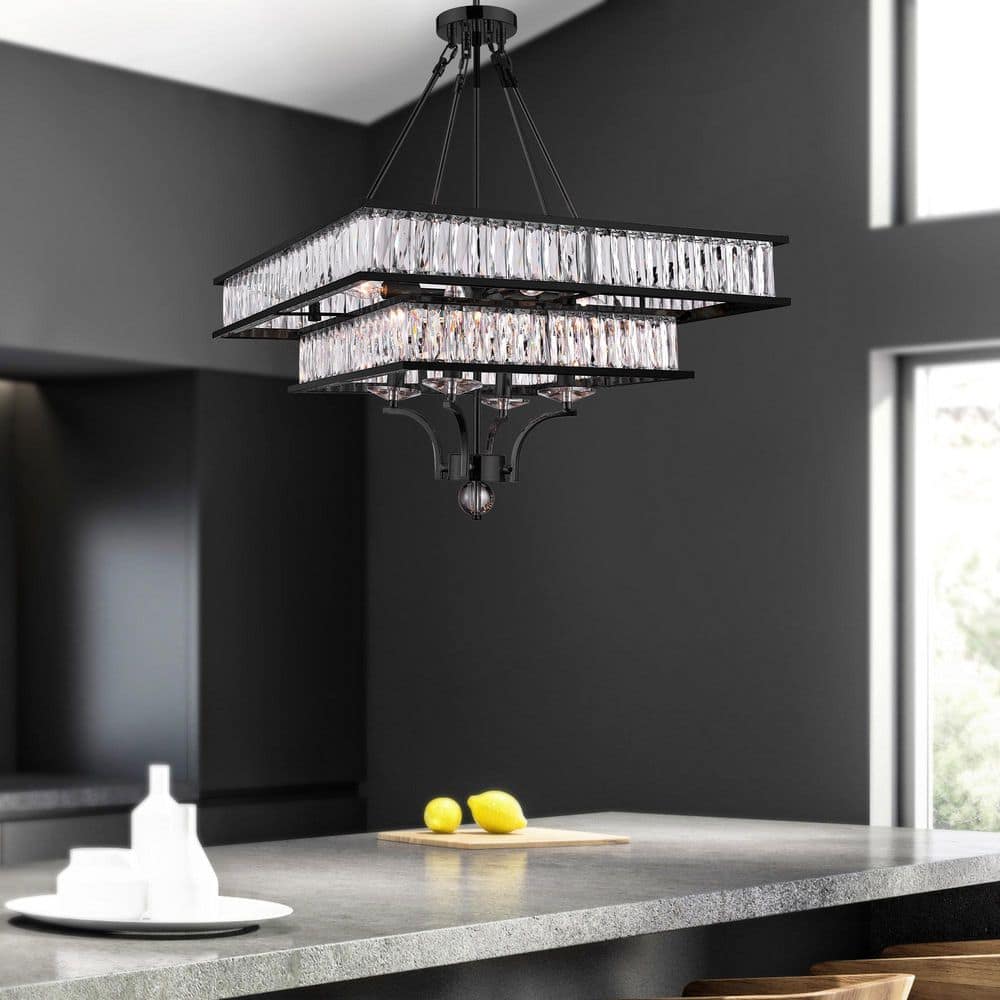 Shalia 8-Light Black Metal Chandelier with Crystal Accents