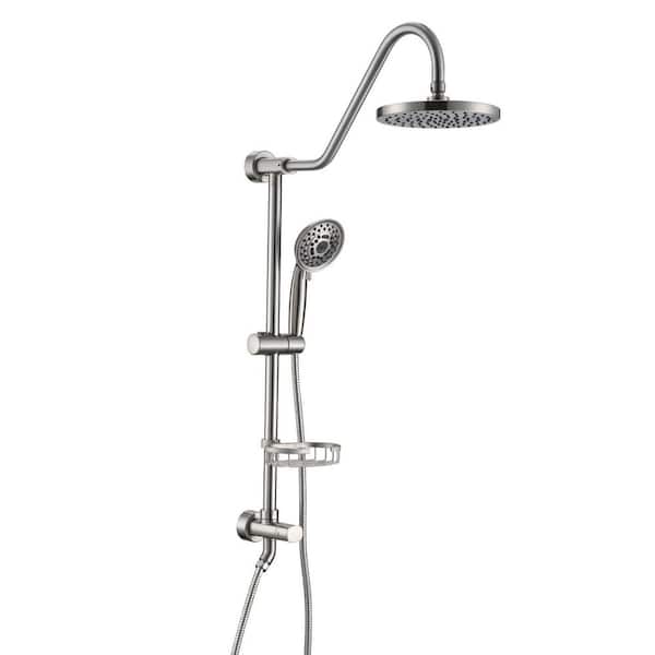 5-spray Wall Mount 1.5 in. Dual Shower Head and Handheld Shower Head in Brushed Nickel