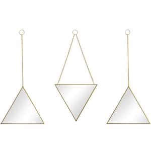 Set of 3 8.38l x 0.12w x 8.38h-in Gold-Framed Triangle Mirrors with Chains