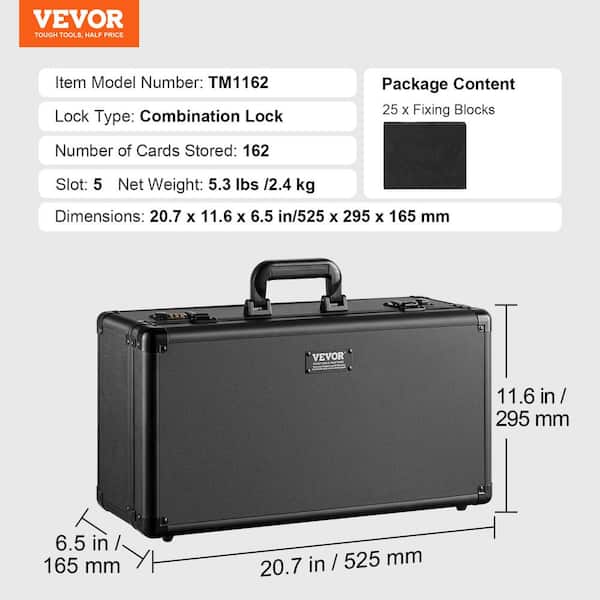 VEVOR Graded Card Storage Box 5 Slots Graded Sports Cards Holder Carrying Case with Coded Lock Foam Dividers for 162 PSA Graded Cards 115 Bgs Cards