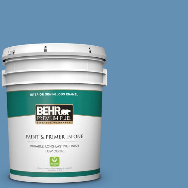 BEHR PREMIUM PLUS 5 gal. #M510-4 Brittany Blue Semi-Gloss Enamel Low Odor Interior Paint and Primer in One