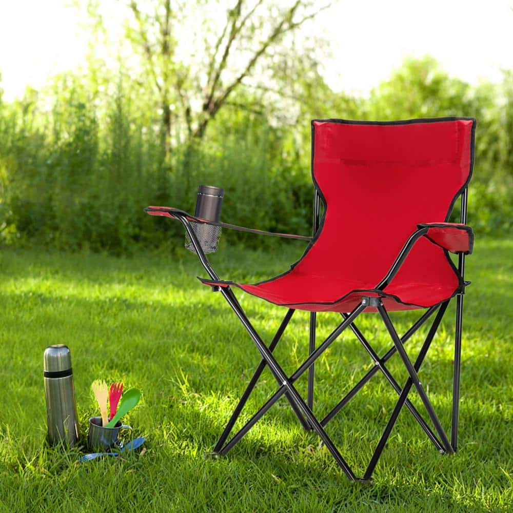 Red Iron Frame Folding Outdoor Camping Chair with Storage Bag