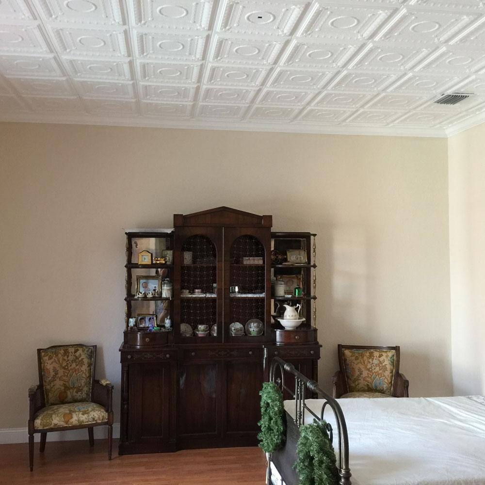 Romanesque White Polystyrene Glue-up Ceiling Tile 1.6 ft x 1.6 ft