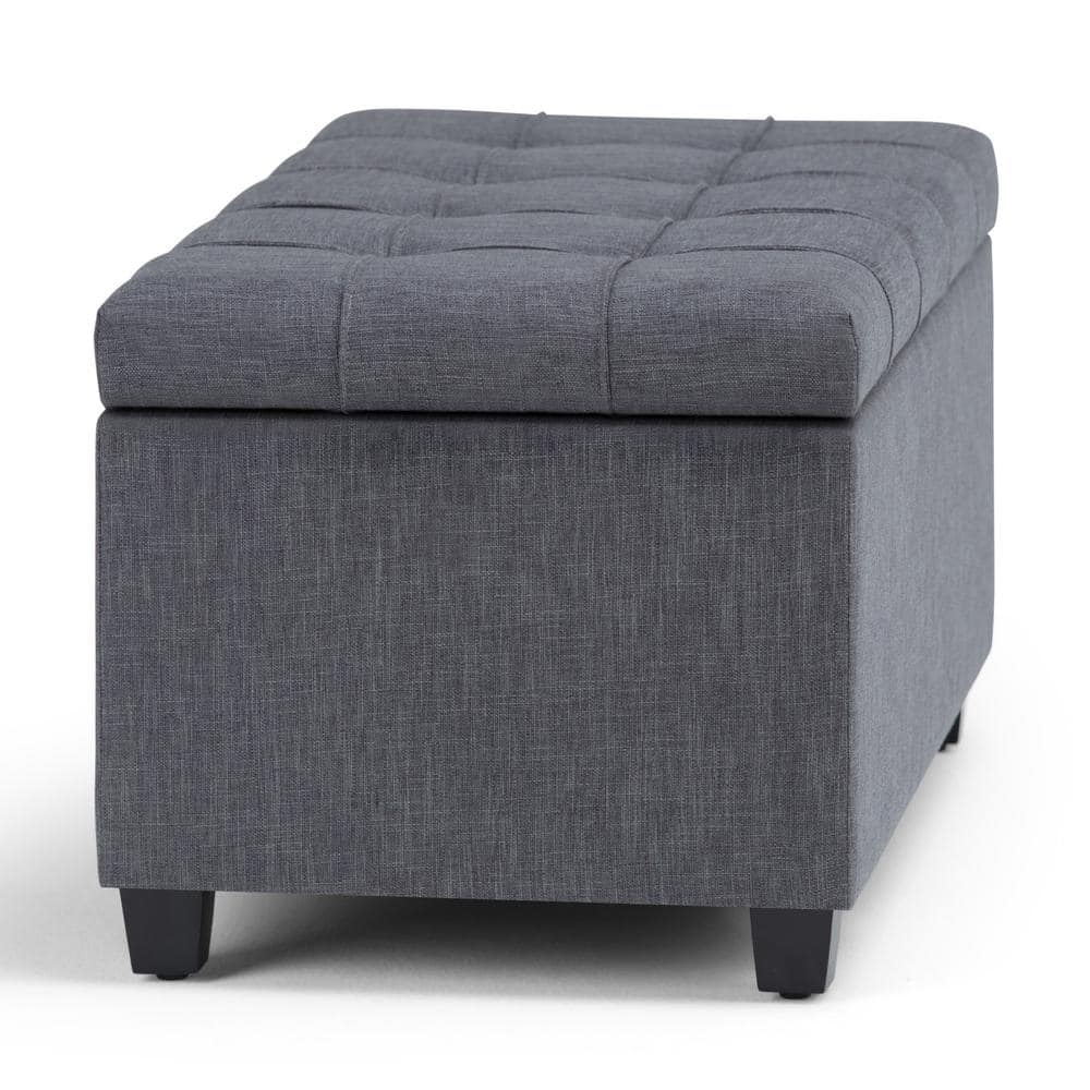 Slate Gray Tufted Wood Bench Ottoman with Interior Storage
