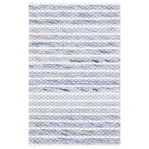 Marbella Blue Ivory Doormat 3 ft. x 5 ft. Border Striped Area Rug