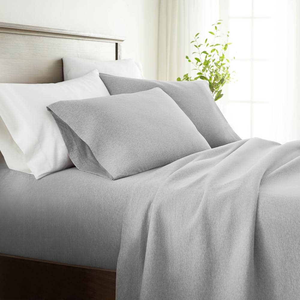 Light Gray Twin Cotton Jersey Knit 4-Piece Bedding Set
