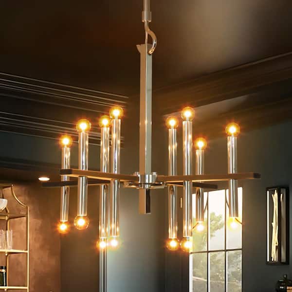 RRTYO Ariyona 16-Light Polished Nickle Industrial Linear Sputnik Candlestick Chandelier with Cylindrical Metal Rods