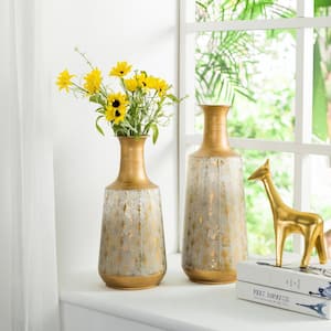 Vintage Gold/White Metal Vase (Set of 2)