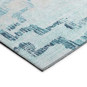 Yuma Blue 3 ft. x 5 ft. Geometric Indoor/Outdoor Washable Area Rug