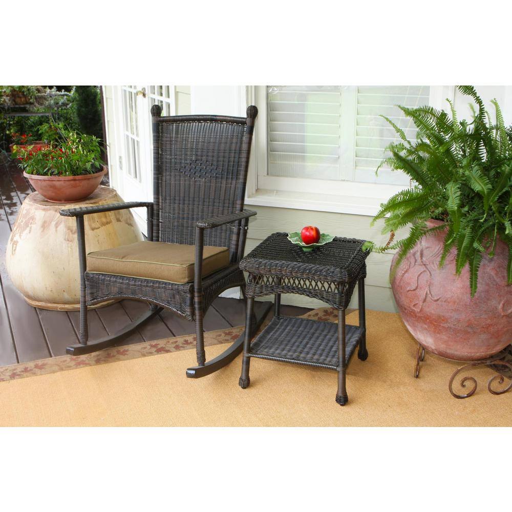 Portside Dark Roast Wicker Outdoor Rocking Chair with Cushions
