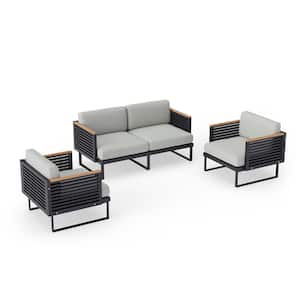 Monterey 4-Seater 3-Piece Aluminum Outdoor Patio Conversation Set With Cast Silver Cushions