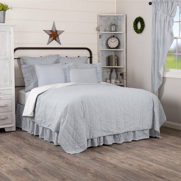 VHC BRANDS Sawyer Mill Blue Farmhouse Ticking Stripe Twin Cotton Quilt Coverlet