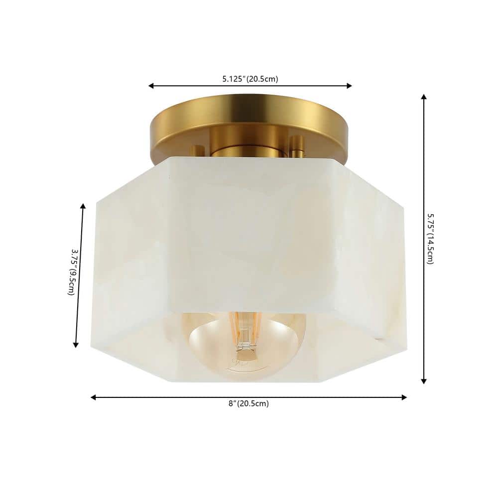 Tessa 8" White Marbling Brass LED Semi Flush Mount Light