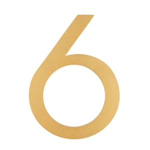 10 in. Brushed Brass Aluminum Floating or Flat Modern House Number 6