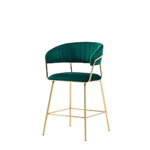 Tristan Gold Plated with Green Velour Counter Height Chairs (Set of 2)