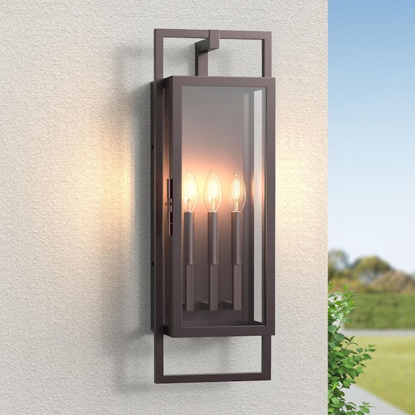 26.4 in. 3-Light Oil-Rubbed Bronze Modern Dusk To Dawn Outdoor Metal Exterior Wall Lights Sconces Lighting Fixtures